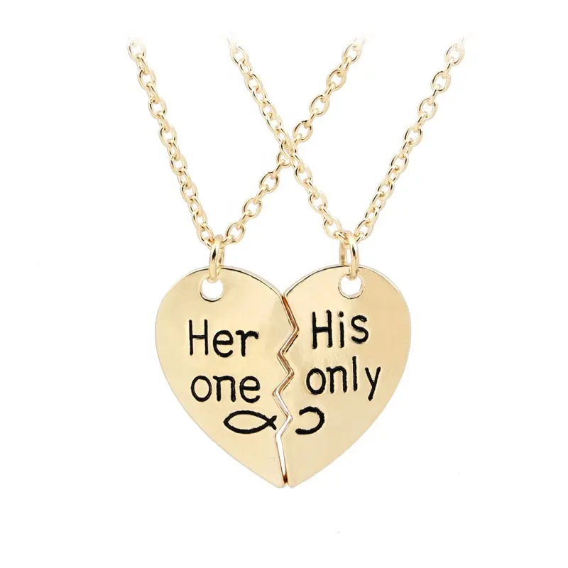 His only couple necklace gold-plated wholesale heart for couples zinc alloy pendant for women extended chain letter pattern