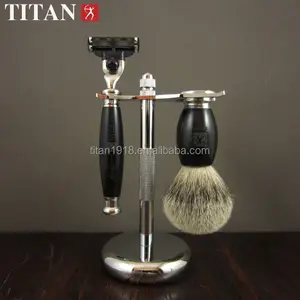 Rasoio Titan con manico in legno di ebano kit da barba per uomo con lama dritta monouso