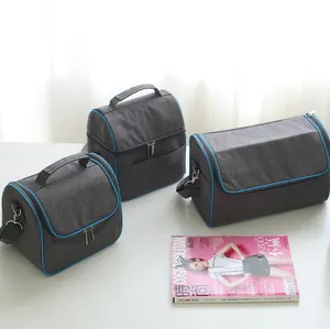 Poliestere grigio doppio scomparto isolato cibo termico portare pranzo picnic biberon borsa termica