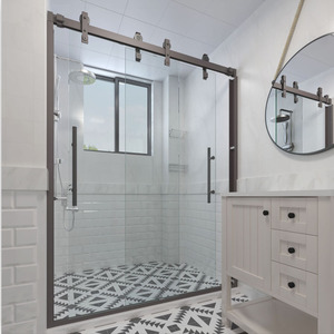 Cabine de douche coulissante sans cadre de style américain avec porte <span class=keywords><strong>en</strong></span> verre de 8 mm et <span class=keywords><strong>kit</strong></span> de rails <span class=keywords><strong>en</strong></span> acier au carbone pour usage hôtelier - Product Image 4
