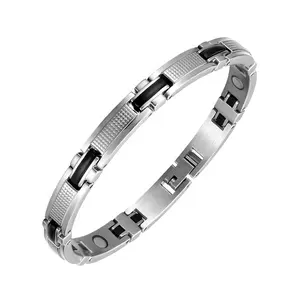 Health Care Therapy 316L Stainless Steel Magnetic Black Couple Rubber Bracelets