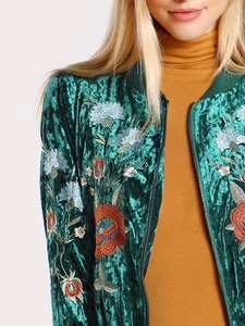 Most Popular Products <strong>Woman</strong> Clothing Floral Embroidered <strong>Velvet</strong> Bomber Varsity <strong>Jacket</strong> - Product Image 5
