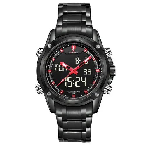 Naviforce 9050 Modieuze Lcd-Display Digitaal Quartz Analoog Horloges Mannen Waterdicht Sport Horloge