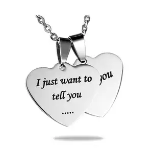不锈钢说: “我只想告诉你，" + "我爱你" 心形吊坠项链