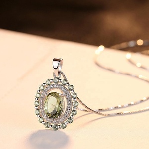CZCITY forma <span class=keywords><strong>Oval</strong></span> verde oliva de topacio de plata esterlina 925 colgante de collar para las mujeres regalo de joyería fina - Product Image 5