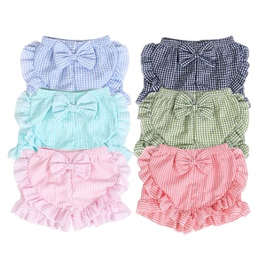 Hot Bán Kid Quần Áo Sọc Nhăn Kẹo Màu Sắc Với Bowknot Lại Ruffle Trim Trẻ Em Mùa Hè Quần Short Bé Gái Boutique Quần Short