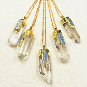WT-N766 Newest Fashion Natural <strong>Clear</strong> Crystal <strong>Quartz</strong> Point With Blue Kyanite Charm Pendant <strong>Necklace</strong> - Product Image 3