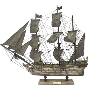 Modèle de bateau de Pirate "Black Pearl", bateau à voile en bois, Souvenir anniversaire, bleu marine, cadeau artistique, décoration de maison