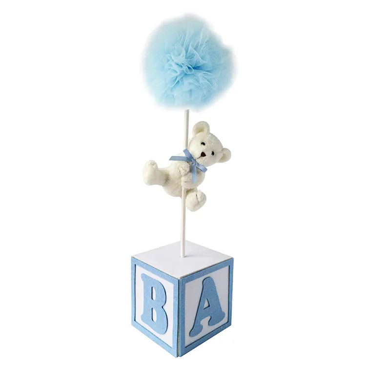 Toptan özelleştirilmiş bebek doğum günü süslemeleri ayı kutusu hediye hatıra mavi bebek duş kapısı stoper