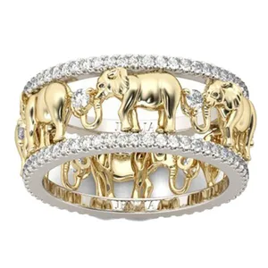 Nueva tendencia de moda, anillo de diamante de elefante indio chapado en oro al por mayor