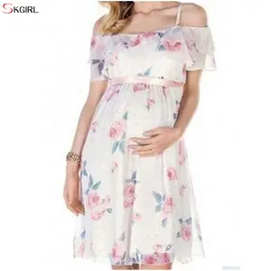 Bom olhar grávidas roupas floral ruffles vestidos de maternidade