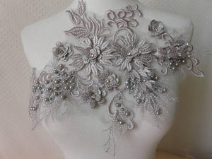 Appliques en dentelle de perles 3d, appliques de mariée en dentelle ornée de perles, ondulées et brodées de fleurs 3d