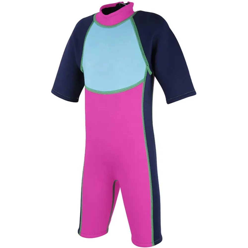 Traje de neopreno rosa de manga corta para niños, traje de surf