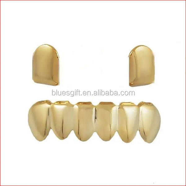 Blues OEM custom hip hop fake teeth 24k gold silver false teeth set single teeth with free silicone mould