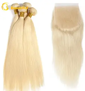 40 inch platinum 16 inch 12a 36 bone silky straight grade 10a brazilian 613 blonde 100% human hair bundles with lace closure