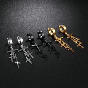 Marlary Fancy Design Hanging <strong>Cross</strong> <strong>Earrings</strong> for <strong>Men</strong> Gold Stainless Steel Hoop <strong>Cross</strong> Pendant <strong>Earrings</strong> - Product Image 6