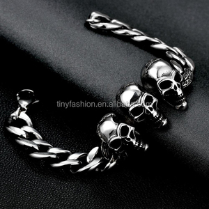 Maya Estilo Antigüedad de la Pulsera de Cadena de la Mano Pulsera Del Cráneo Del Acero Inoxidable 316L para Los Hombres - Product Image 3