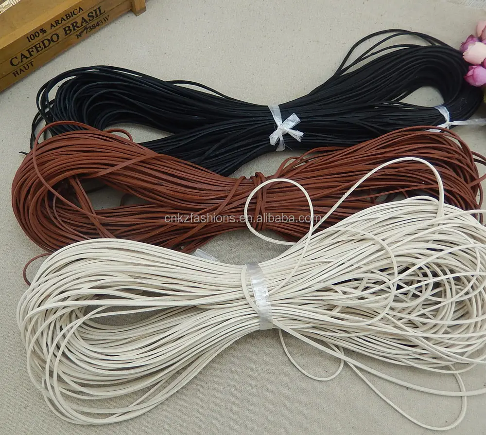 Tali kulit asli bulat tali datar untuk DIY kalung gelang tali perhiasan 1.5mm 2mm 3 4 5 6 8 10mm