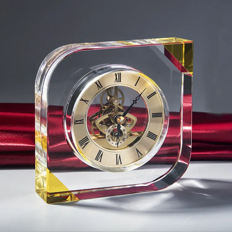 Reloj de mesa de cristal K9, personalizado, con logo, forma cuadrada, transparente, para decoración del hogar