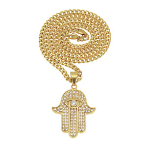 Turco Dell'occhio diabolico della <span class=keywords><strong>Mano</strong></span> <span class=keywords><strong>di</strong></span> Hamsa <span class=keywords><strong>di</strong></span> <span class=keywords><strong>Fatima</strong></span> Pendente Della <span class=keywords><strong>Collana</strong></span> In Oro In Acciaio Inox Ghiacciato Fuori Il Pendente e Catena <span class=keywords><strong>di</strong></span> Hip Hop Delle Donne/Degli uomini Dei Monili - Product Image 4
