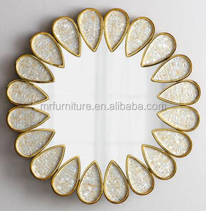 Petal <strong>Round</strong> Console Glass Art Deco MR Wall <strong>Mirror</strong> with <strong>Wooden</strong> Frame in Silver for Living Room Wall Decoration Model MR-2D1802 - Product Image 1