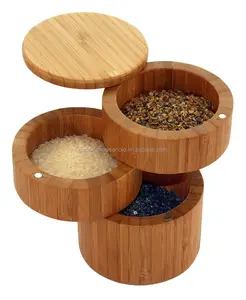 Triple boîte à sel en bambou avec couvercle magnétique, boîte d'organisation des épices
