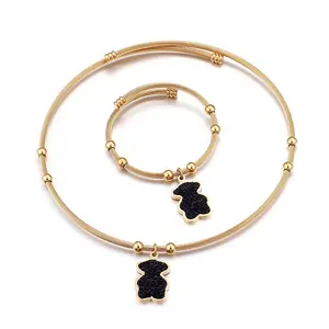 Bear Shaped Charms Best Selling Black Diamond Gold Jewellery Choker And Bracelet Set