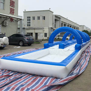 Tobogán acuático inflable largo azul y blanco grande temático N con piscina - Product Image 3