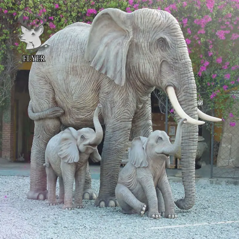 Outdoor große Harz Tiers kulptur Fiberglas Elefant mit Baby Statuen