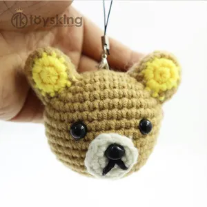 TK Handmade Amigurumi Small Cute Bear Head Keychain, Kawaii Mini Macro Crochet Stuffed Toys for Wholesale