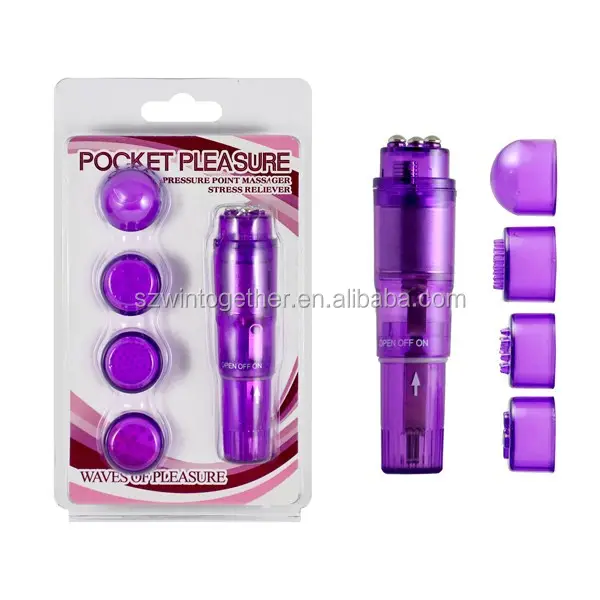 Vibrador de bolso mini caneta massagem, 4 peças, cabeça substituível rocket