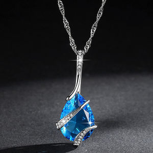 האחרון עיצוב האופנה <span class=keywords><strong>Teardrop</strong></span> צורת ריינסטון תכשיטי כחול אבן שרשרת עבור גברת - Product Image 4