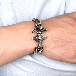 <span class=keywords><strong>Bracelet</strong></span> pour <span class=keywords><strong>homme</strong></span> YWMT Kada Design, bijoux en faux <span class=keywords><strong>cuir</strong></span>, acier inoxydable, ancre, crâne, Mexique - Product Image 4