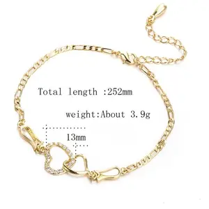 Women Summer Jewelry 18k Gold Anklet CZ Double Heart Anklet Chain For Girls Women Wedding Party Gift