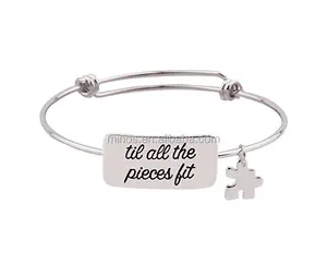 Love Inspirational Puzzle Piece Charm Wishing Expandable Autism Bracelet