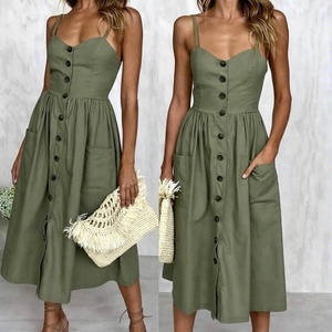 Abito da Spiaggia Lungo Sexy da <span class=keywords><strong>Donna</strong></span>, Stile Semplice Stampato, Senza Maniche, Nuovo <span class=keywords><strong>Modello</strong></span> Estivo - Product Image 3