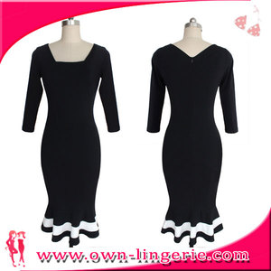 Vestido de REINO UNIDO Elegante Negro Sexy CottonTarde del Partido Vestidos de Las Mujeres Señoras de La Manera Midi Vestidos - Product Image 1