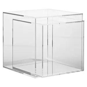 Nido de cubo de acrílico de 2 mesas, mesa de consola lucite mesita de noche muebles de sala de estar mesa auxiliar, mesa de escritorio de estudio de computadora