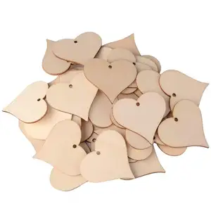 Wooden Love Heart Slices Blank Name Tags Wood Labels Art Craft Pieces for Wedding DIY Projects Card Making (100pcs, 47mm)