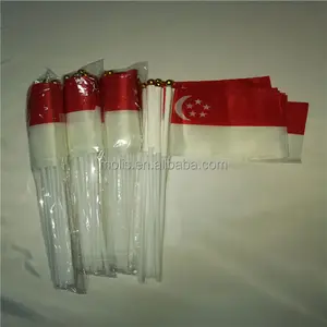 Polyester 14*21cm Singapore country hand held flag with Stick