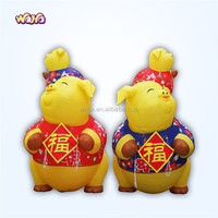 Nouvel an décoration personnalisée gonflable géant Attrayant cochon volant gonflable cochon jaune avec aile impression de logo Gratuite