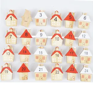 24 Red Wooden Numbers on Pegs for Christmas Advent Calendar Crafts