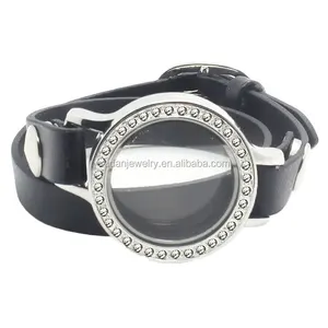 <span class=keywords><strong>Bracelet</strong></span> en <span class=keywords><strong>cuir</strong></span> double enveloppe rond en verre flottant en alliage de zinc pour hommes - Product Image 1