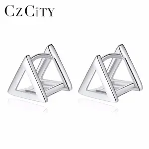 CZCITY Genuine 925 Sterling Silver Hollow Stud Earring with Triangle Shape Earring Wholesale Cheap Earring For Women Jewelry
