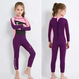 Bikini gadis seksi pakaian renang anak-anak pakaian renang 2.5mm baju renang lengan panjang satu potong perlindungan UV pakaian renang satu bagian anak-anak