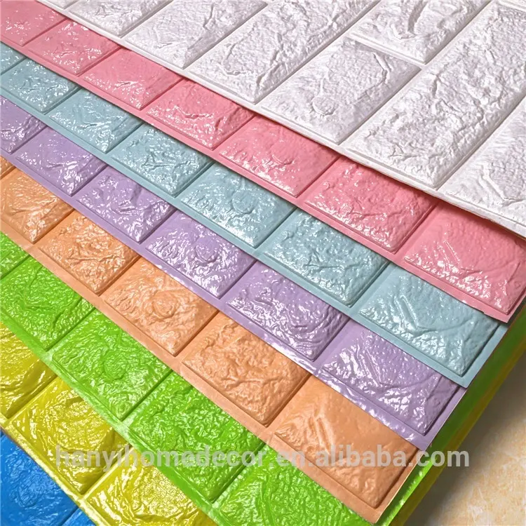 Painéis de parede de papel tapiz impermeável, adesivos 3d de tijolo para parede em 3d de rosa e branco, adesivos de parede de espuma para decoração de casa