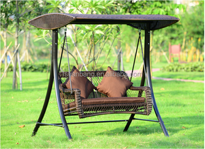 Banco Columpio Doble <span class=keywords><strong>de</strong></span> Jardín con Dos Asientos, <span class=keywords><strong>de</strong></span> Mimbre Sintético <span class=keywords><strong>de</strong></span> Resina <span class=keywords><strong>de</strong></span> Ratán Plástico para <span class=keywords><strong>Patio</strong></span>, Balcón o Jardín, con Toldo - Product Image 6