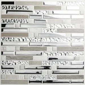 Silver Stainless Steel and Glass Tile Textured Marble Stone Mosaic Tiles