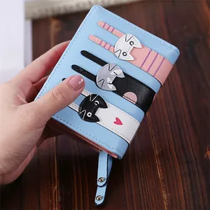 Wholesale Cheap Short Cartoon Three Cats <strong>Cute</strong> <strong>Wallets</strong> for Ladies Women Girls - Product Image 1
