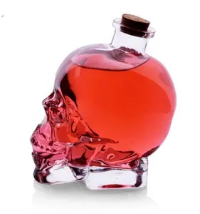 Großhandel schädel flasche glas für wodka kristall glas wodka decanter mit hohe qualität 750 ml